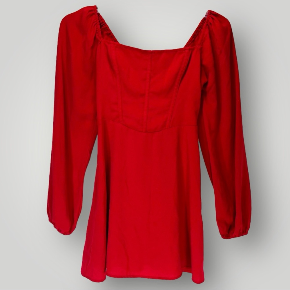 Hollister Women’s Red Cottage Square Neck Peasant Puff Sleeve Dress Sz M